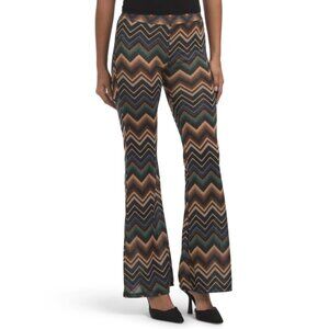 VENTI Navy Multi Made In Italy Lurex Chevron Pull On Flare Pants